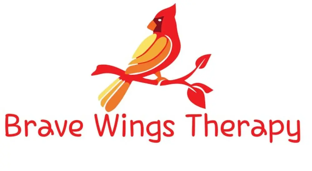 Brave Wings Therapy logo: cardinal on branch.